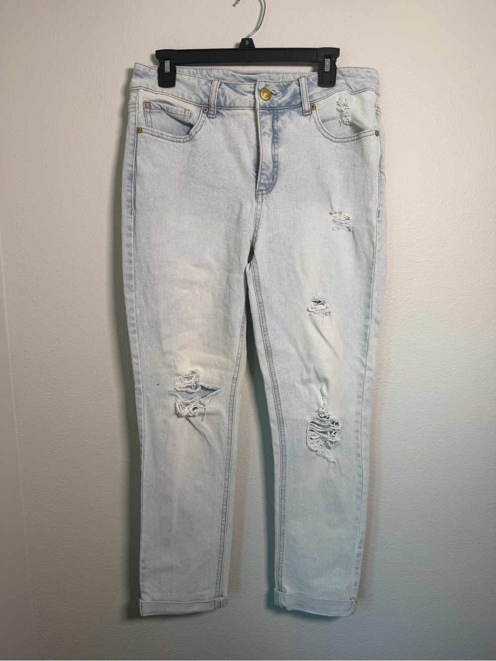 7 For All Mankind Light Wash Distressed Weekend Slim Fit Jeans Size 8 -Flawed